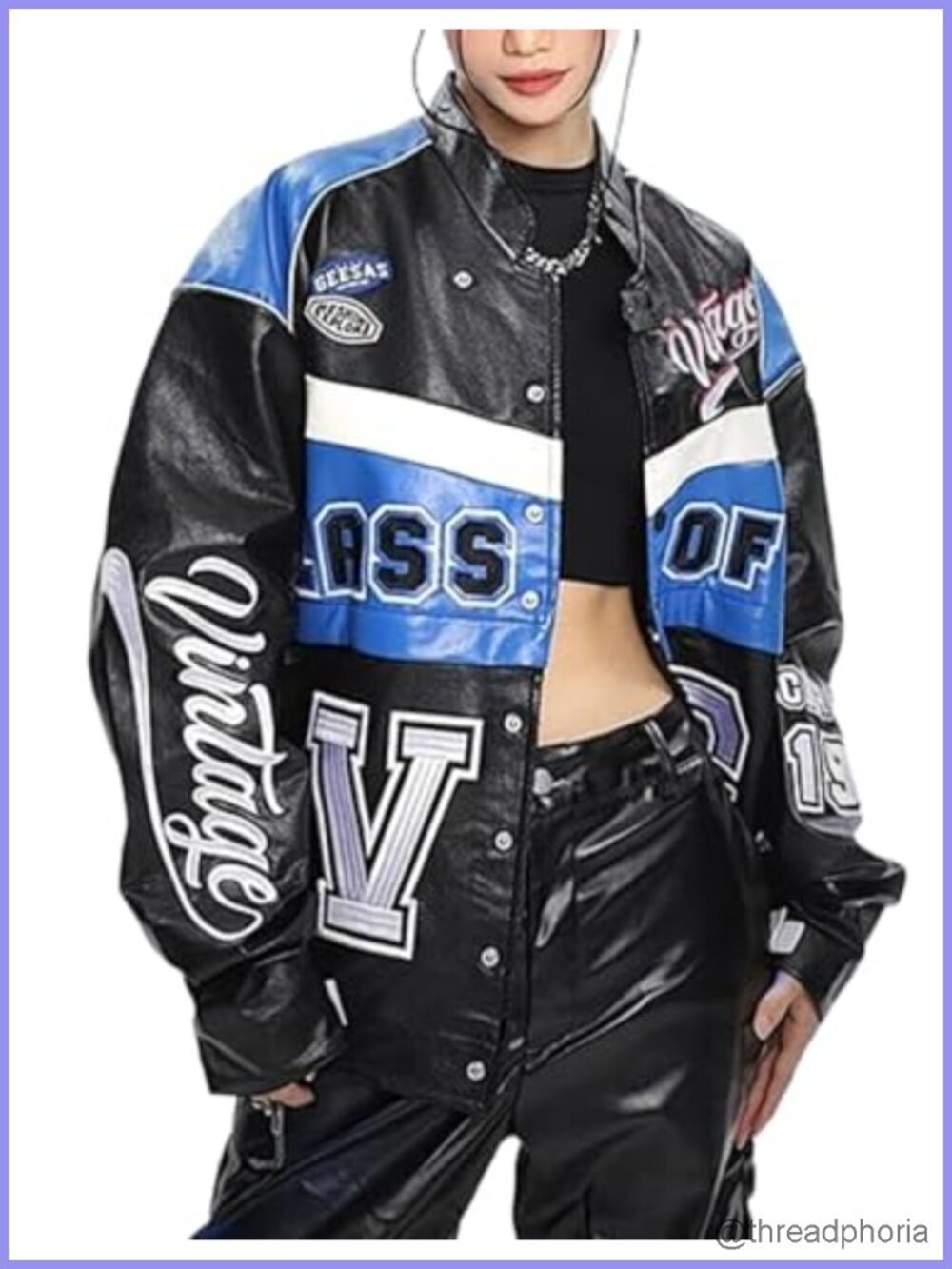 Faux Leather Racing Varsity Jacket Oversized Vintage Letterman Bomber Streetwear